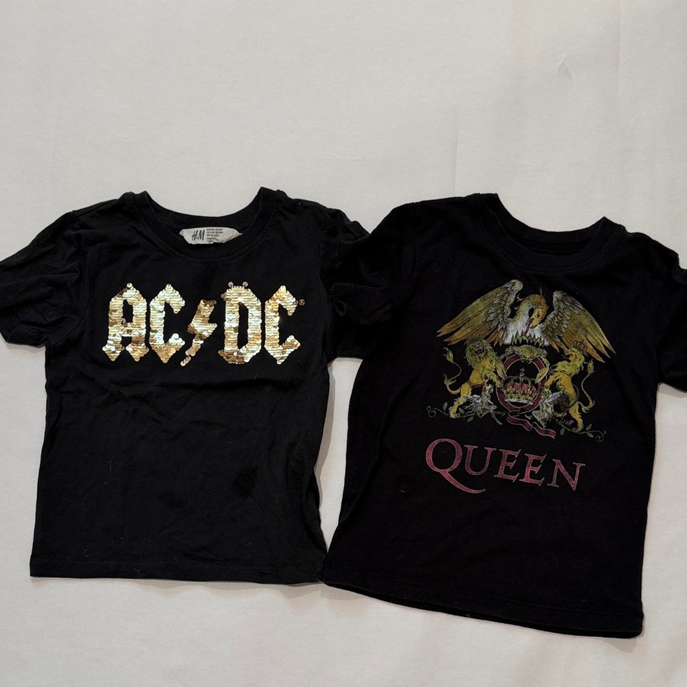 H&M Black Kids Rock Band Graphic Tees with Gold Sequin AC/DC